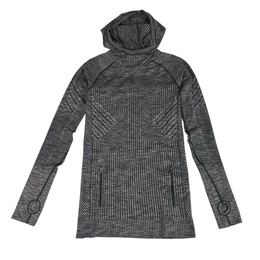 Lululemon Rest Less Hoodie Black Heathered Geometric Size 4 Athletic Stretch